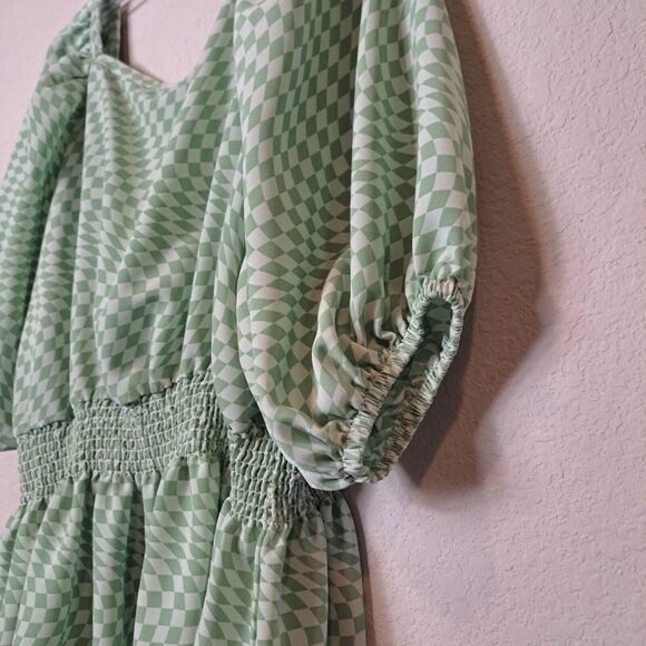 Fashion Union ASOS Plus Checkerboard Smocked Waist Blouse Puff Sleeve Size 20 - Picture 7 of 11